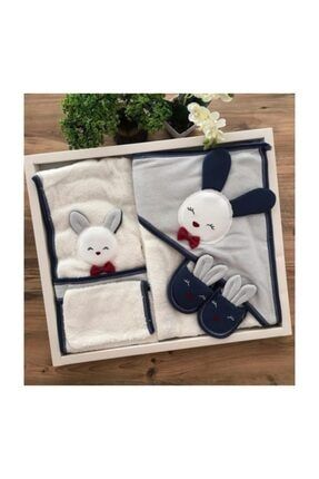 Erkek Bebek Lacivert Tavşanlı Havlu Bornoz Takımı Defne Sabunlu Set 0-2 Yaş ST1020