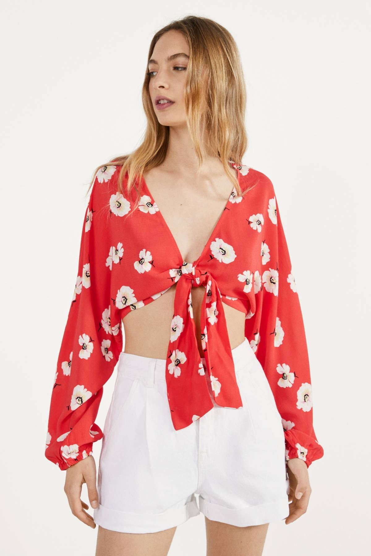 Bershka Kadin Kirmizi Dugumlu Bluz 00730168 Trendyol