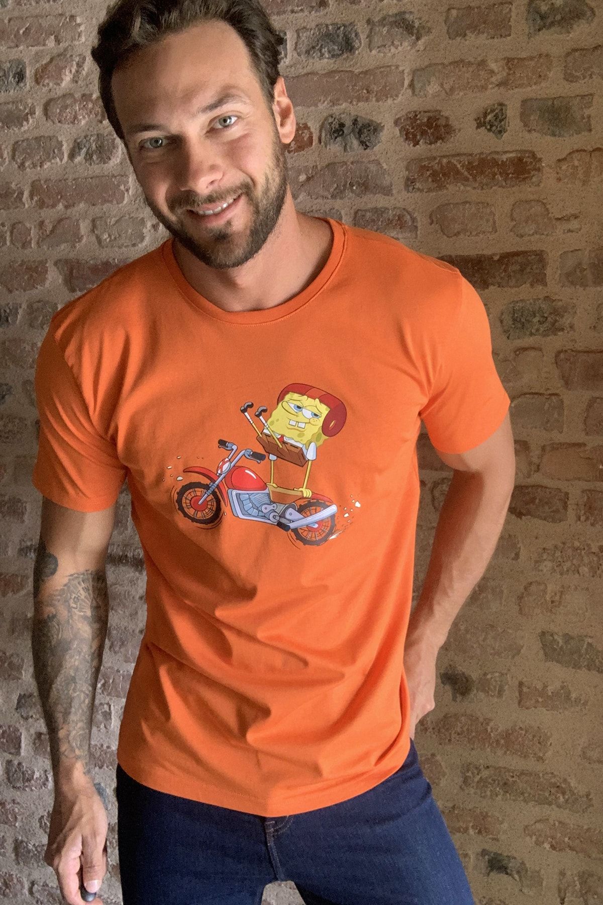 Trendyol Man Turuncu Erkek Sunger Bob Baskili Lisansli T Shirt Tmnss20ts0698 Trendyol