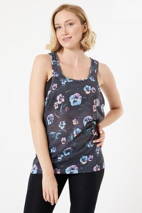 Antrasit Çiçekli Kadın Spor T-shirt P102-4440-GREY
