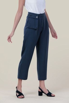 Kadın Takma Cep Detaylı Pileli Yüksek Bel Pantolon HPPYHS340LCV