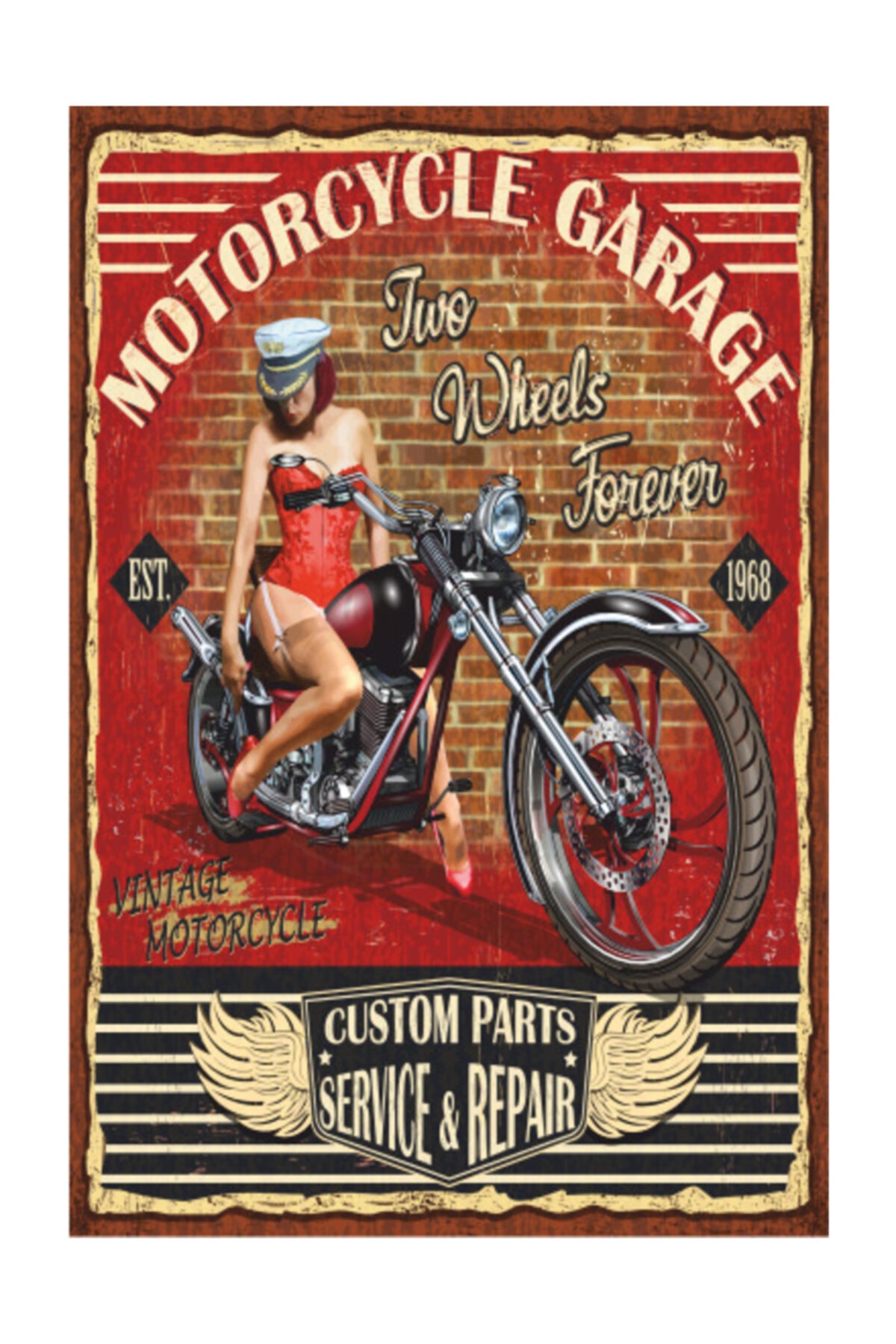 Vintage Motor Garage Retro Vintage Wood Poster