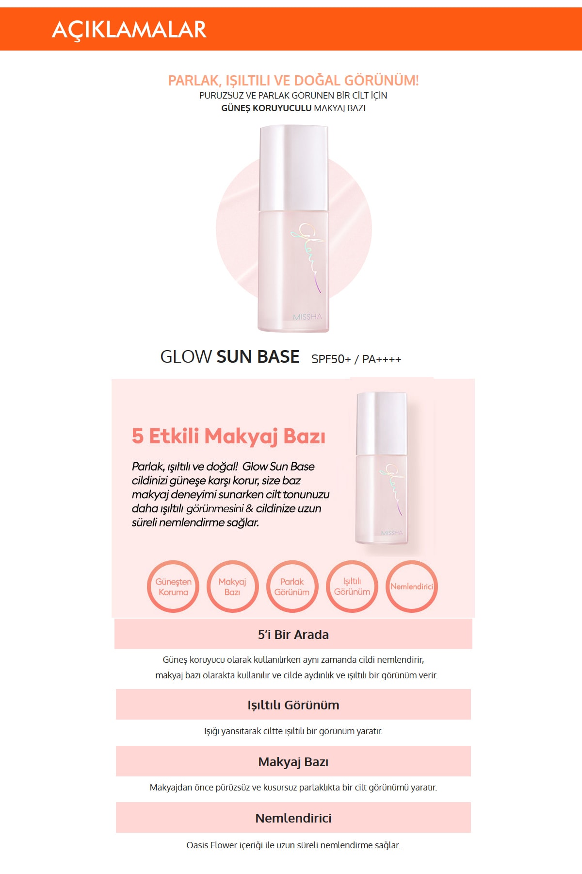 Missha Nemlendirici Ve Gunes Koruyuculu Makyaj Bazi Glow Sun Base Spf50 Pa 8809643500876 Trendyol