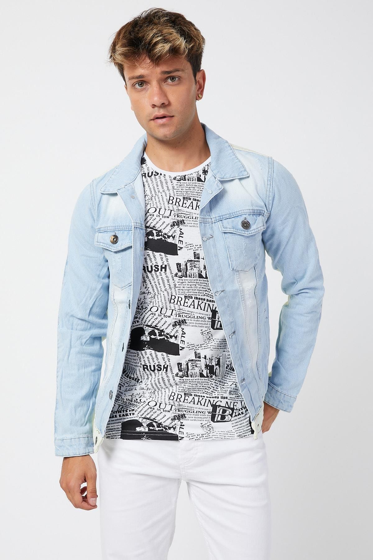 Serseri Slim Fit Panelli Denim Jean Ceket Erkek Kot Mont Trendyol
