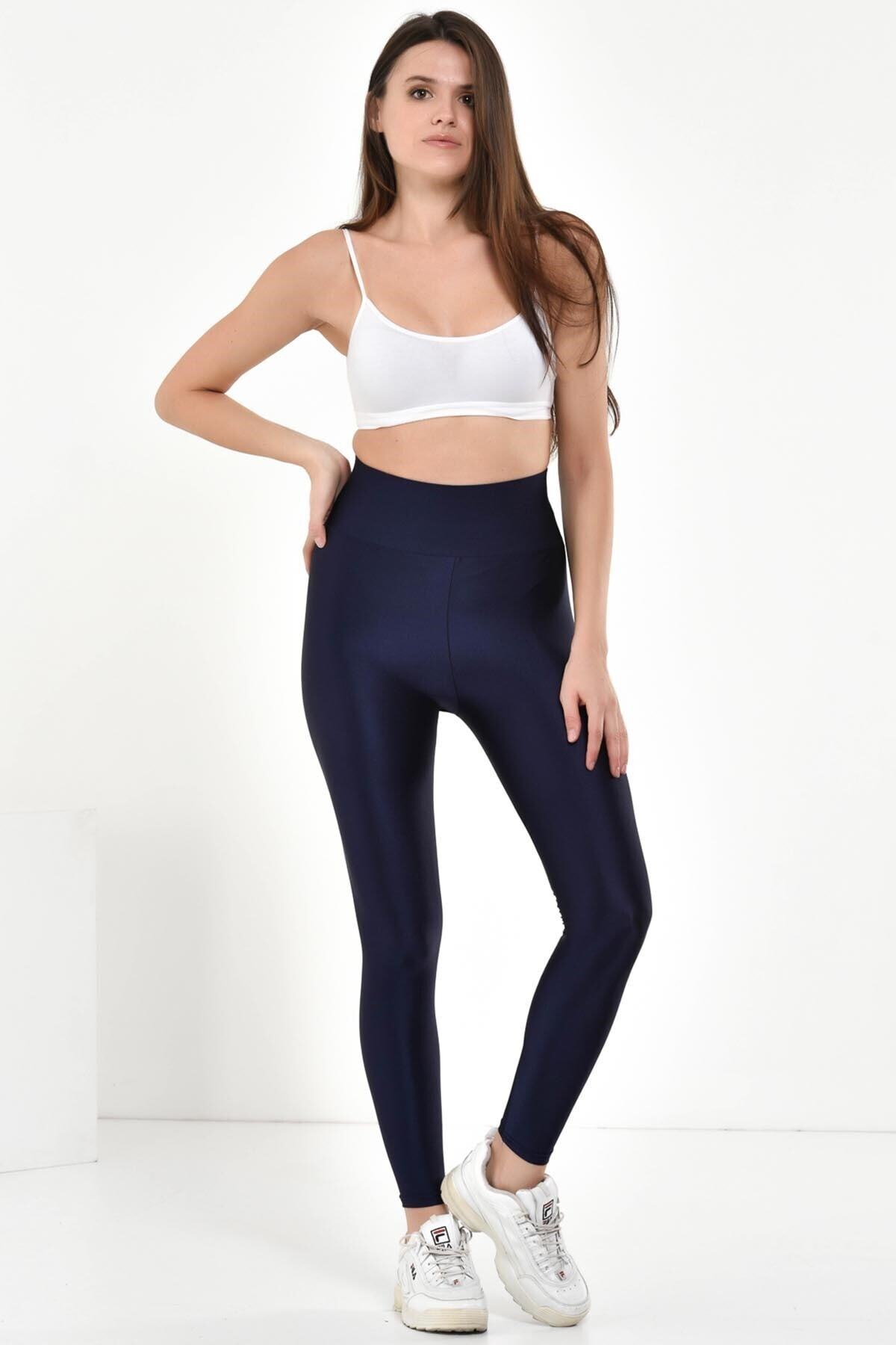 Dema-Navy Blue High Waist Glossy Leggings 4
