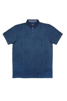Büyük Beden Polo Yaka Jakarlı T-shirt 201BDJ253-Lacivert
