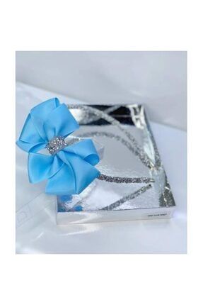 Mavi Şerit Taşlı Luxury Anne Kız Çocuk Hediye Kına Düğün Tak Çıkar Taç 282-LUX-MŞT