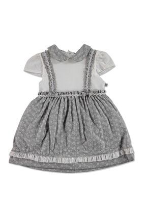 Yaz Kız Bebek Çiçekli İnterlok Kısa Kol Bebe Yaka Tek Elbise 20YMIOKELB008