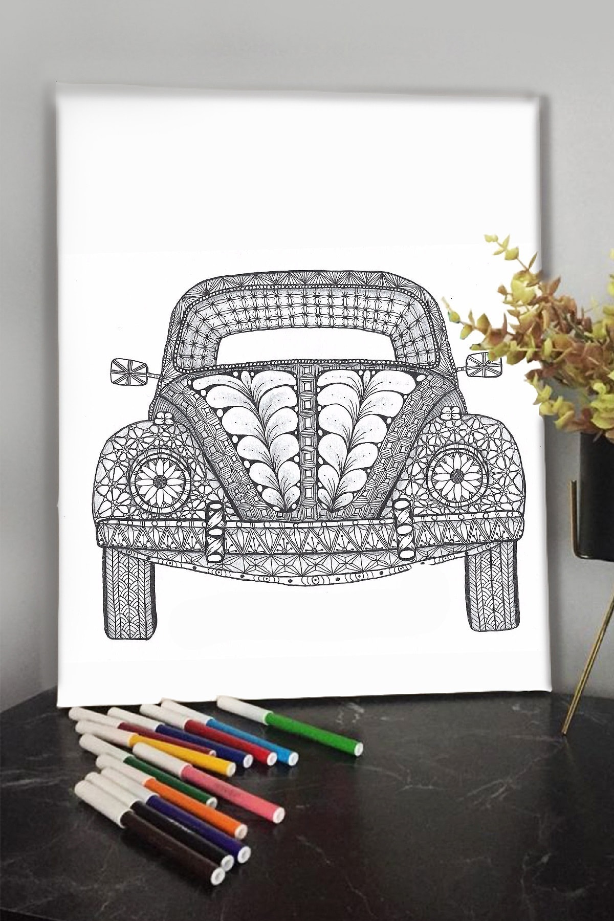 Araba 1 40x30cm Çocuklar Için Özel Boyanabilir Tablo Tuval Mandala Kalem Hediyesi Yoktur.