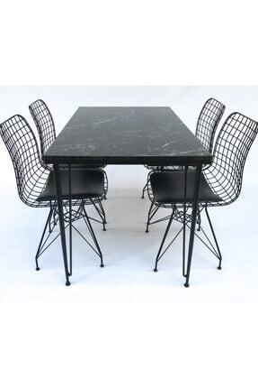 Metal Tasarim Atolyesi Siyah Mermer Desen V Metal Ayakli Mutfak Masasi Takimi Yemek Masasi 80 X 120 Cm Trendyol