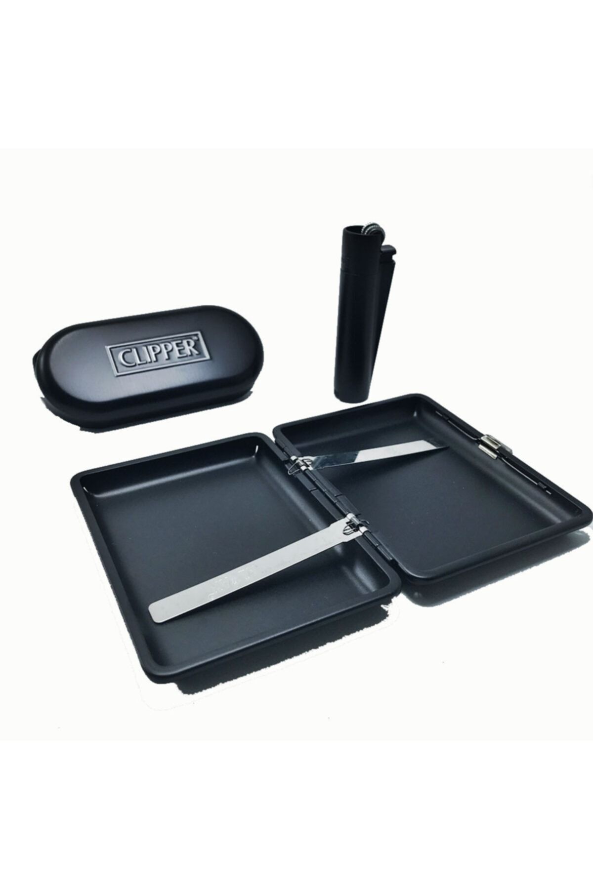 Metal Tabaka Clipper Çakmak Set
