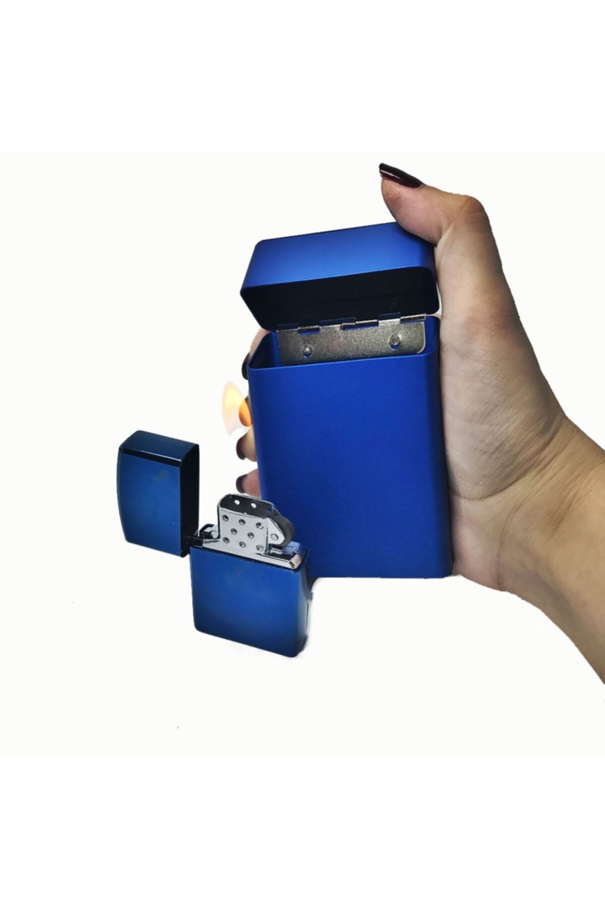 Metal Slim Kısa Sigara Kutusu Zippo Modeli Çakmak Set - 2