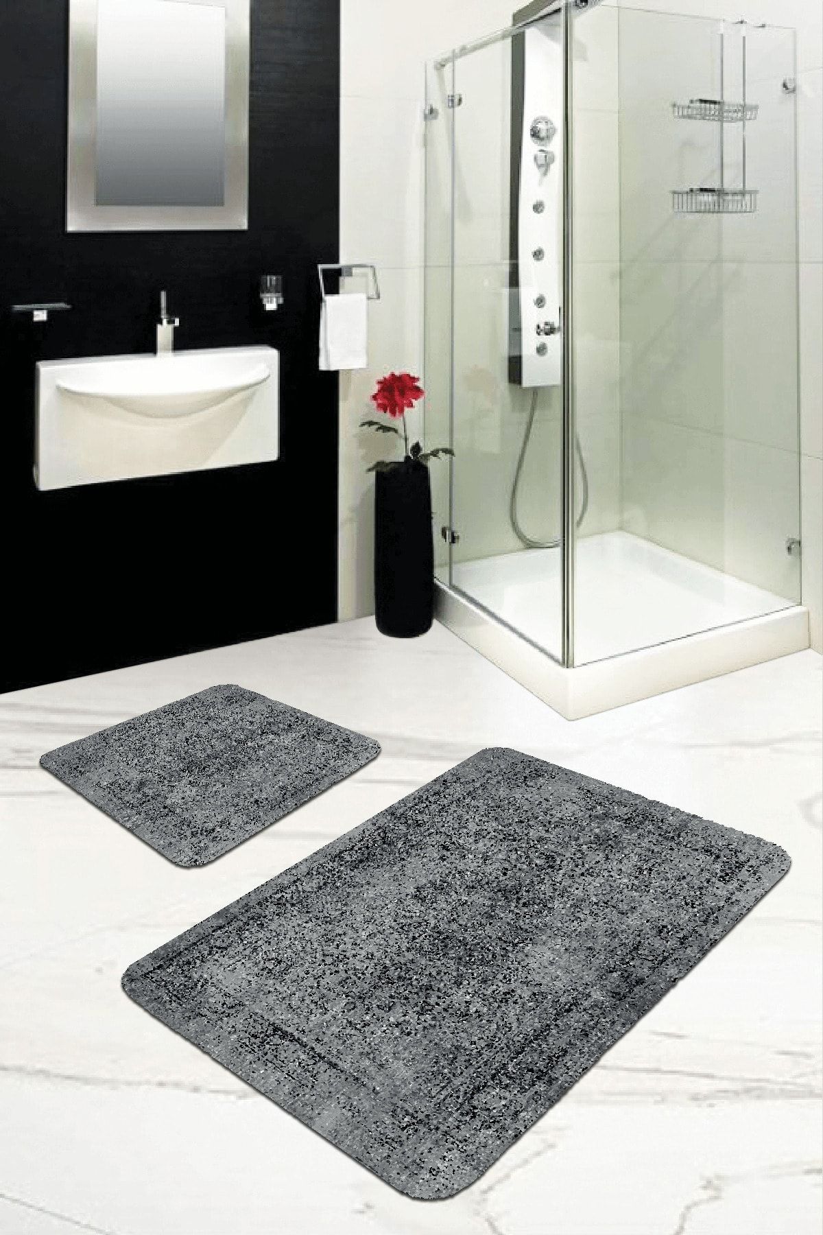 Grey bathroom rug sets outlet