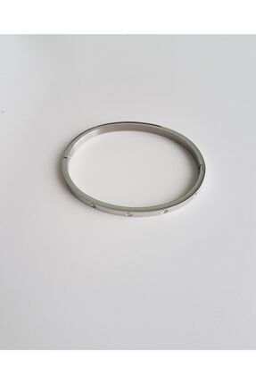 Gümüş Kararmaz Çelik Ince Taşlı Kelepçe Bileklik La-842