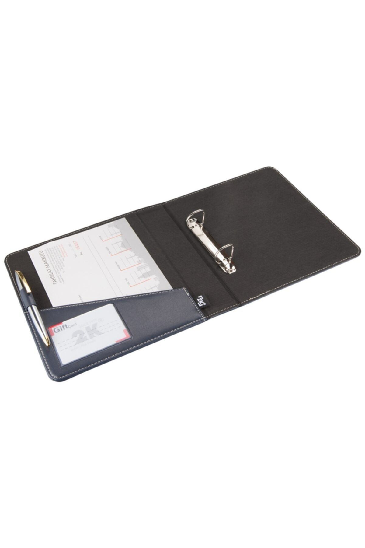 2K-A5 Small Size Faux Leather Elite Document Presentation Folder with 2 Rings (250 SHEETS CAPACITY) - Navy Blue 2