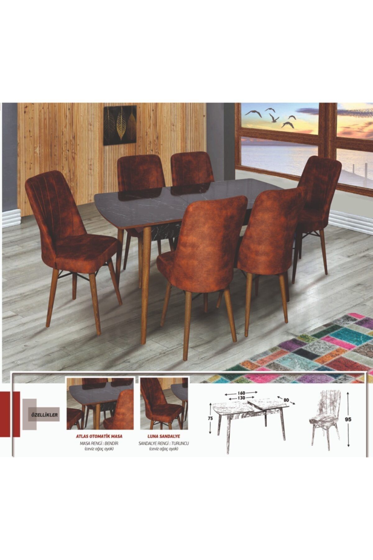 Kaykolsan Home Mutfak Masa Takimi 6 Sandalye 1 Masa Agac Ayak Estetik Gorunum E 1041 Trendyol