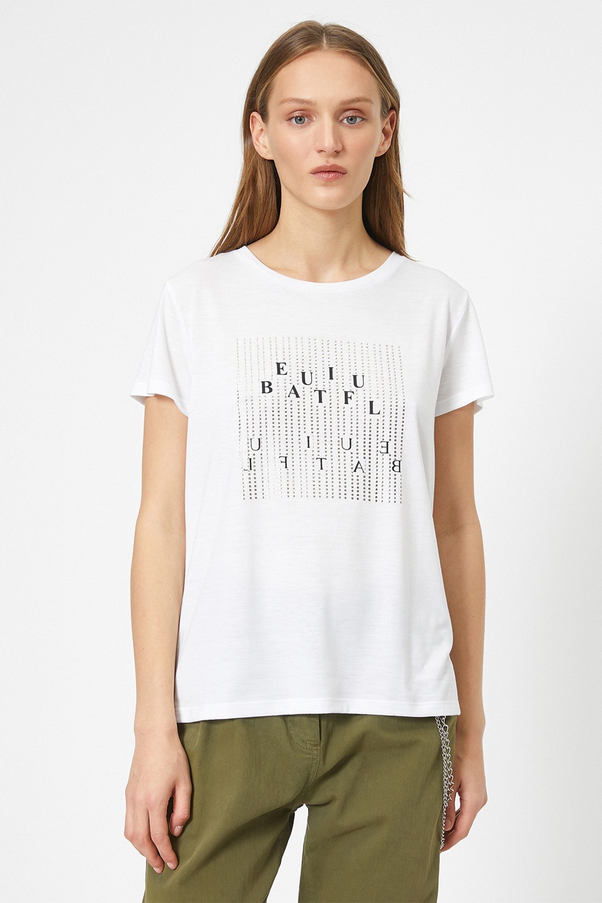 تیشرت زنانه سفید کوتون | 0YAK13892EK اورجینال - تصویر 3