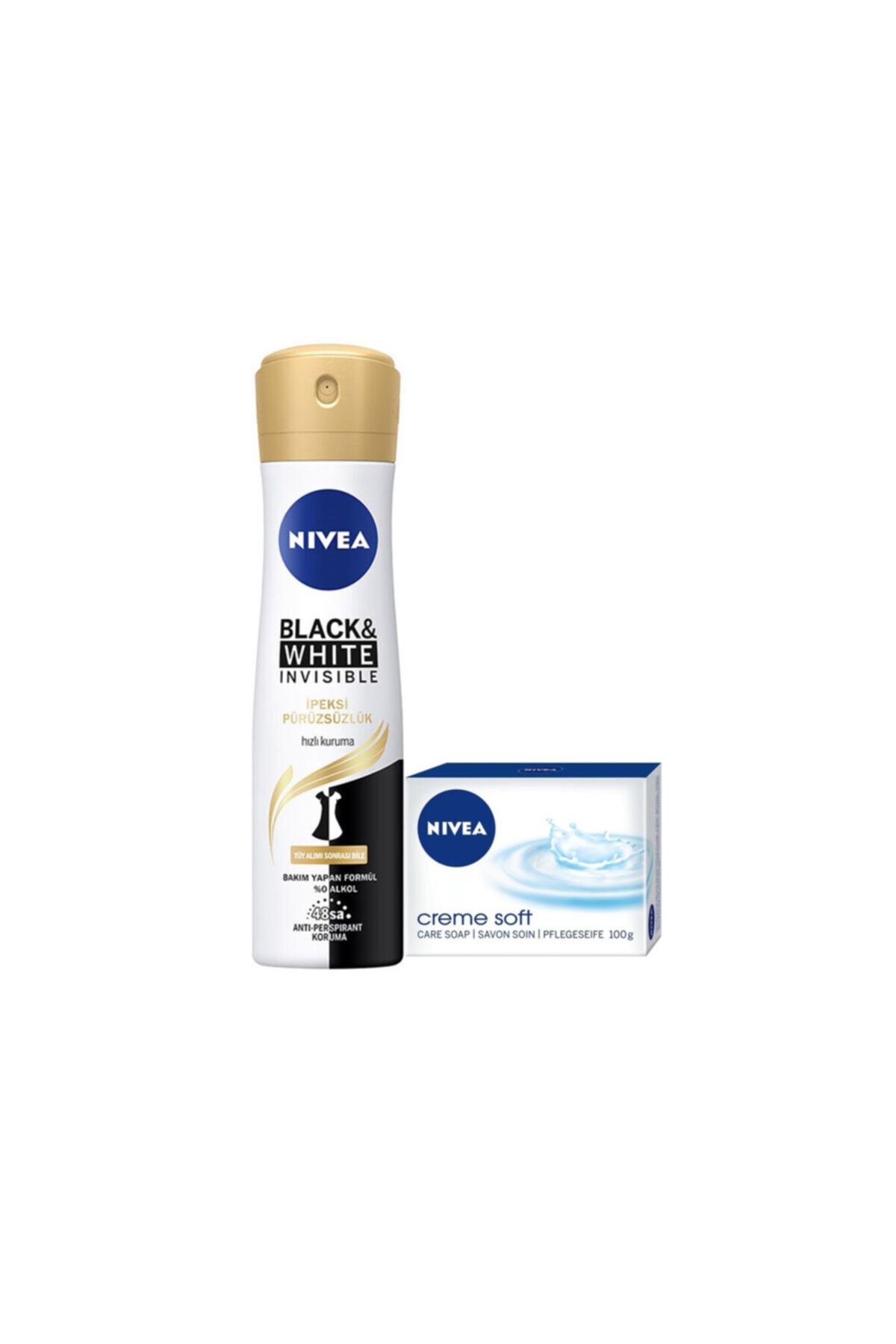 Nivea Deodorant Invisible Black White Ipeksi Pürüzsüzlük 150 Ml+ Creme Soft Sabun 100 gr Set