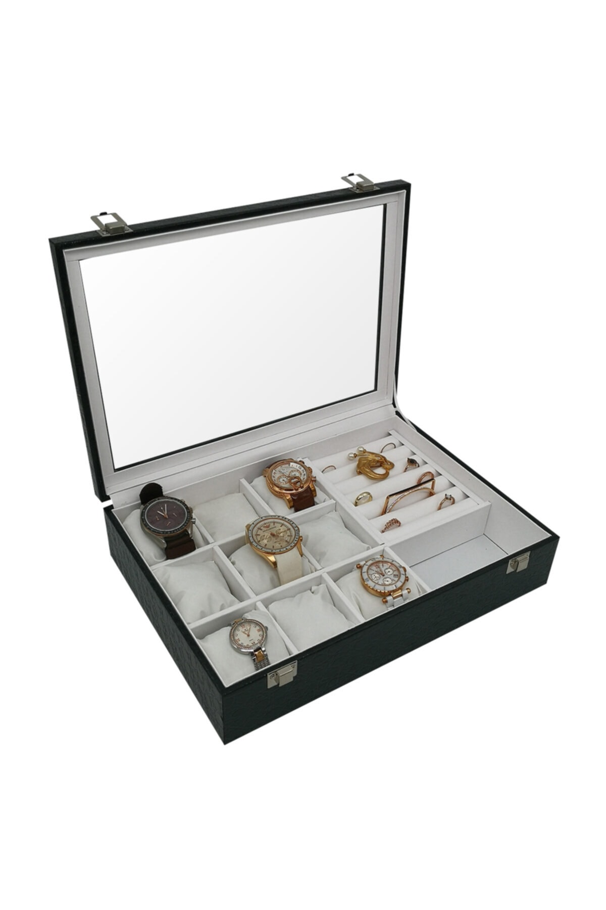 STAND MARKET Saat Ve Yüzük Kutusu 9+takı Siyah Rugan Içi Beyaz