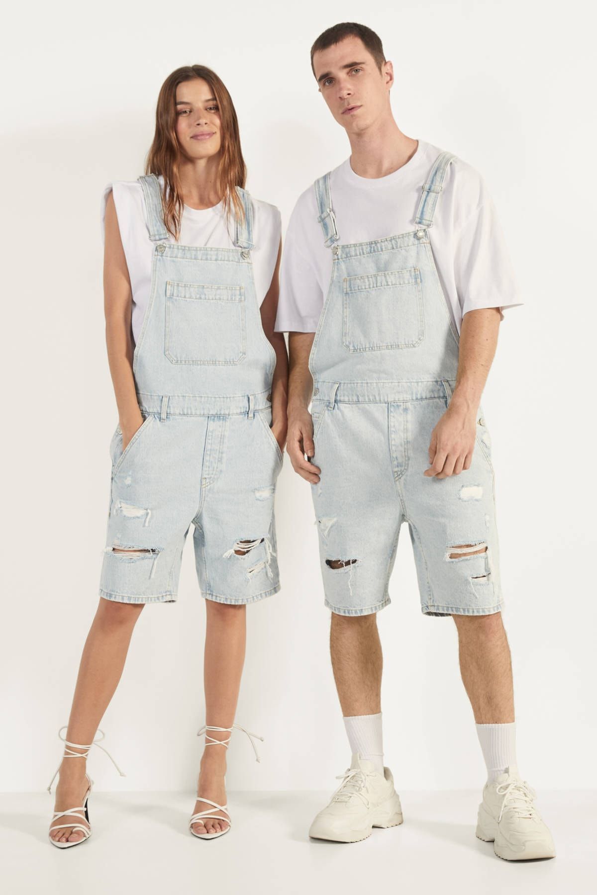 Bershka Erkek Acik Mavi Kisa Denim Salopet 03001847 Trendyol