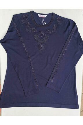 Büyük Beden Penye Bluz Uzun Kol Renk Lacivert 1899