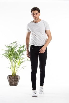 Modamesto Erkek Siyah Skinny Fit Likrali Bilek Ustu Kot Pantolon Trendyol
