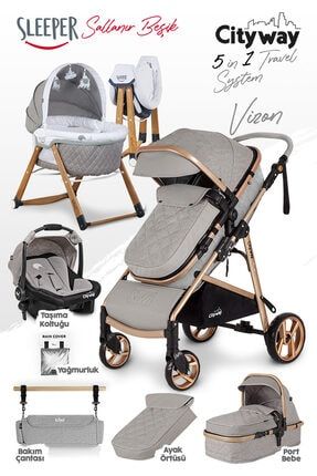 Kiwi 6 In 1 Yenidogan Set City Way Bebek Arabasi Ve Sleeper Sallanabilir Besik Gri Trendyol
