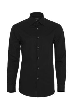 Siyah Poplin Klasik Yaka Tailor Fit Gömlek E0117Y06005
