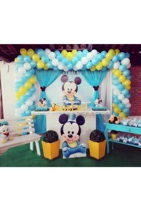 100 Adet Mavi Beyaz Sarı Metalik Balon Ve Balon Zinciri Mıckey Mouse Konsept Doğum Günü Parti 212