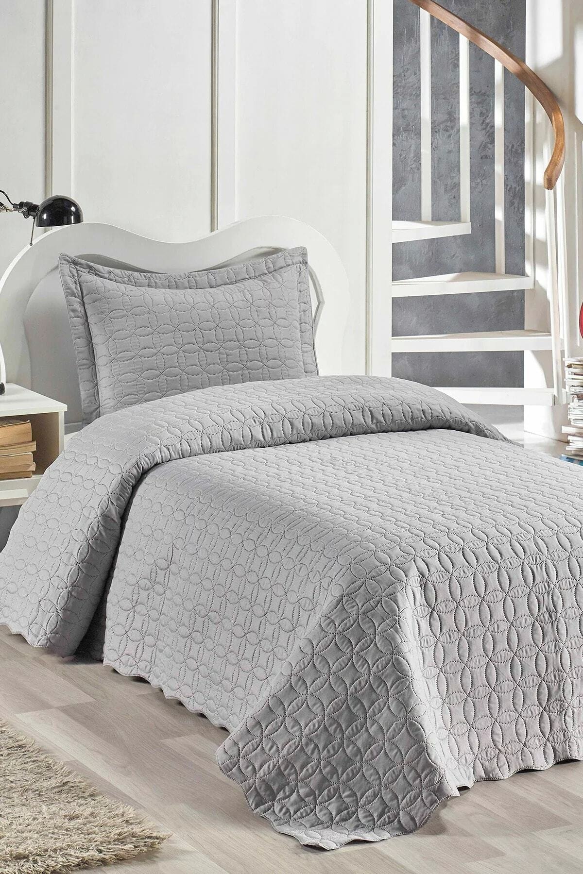 Kadınca Dükkan Tek Kişilik Yatak Örtüsü Takımı Gri Fiyatı