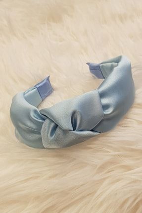 Kadın Buz Mavi Renk Saten Düğümlü Lüx Model Taç Saç Bandı BHT-0613