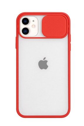 Iphone 11 Uyumlu Kırmızı Slayt Sürgülü Kamera Korumalı Silikon Kılıf Lensi7