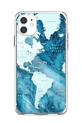 Apple Iphone 11 Mavi Harita Şeffaf Telefon Kılıfı DFCASE63-Apple-Iphone-11
