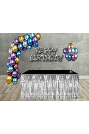 Doğum Günü Süsleme Seti Krom Balon, Balon Zinciri, Balon Standı, Masa Eteği, Folyo Bolon 1065