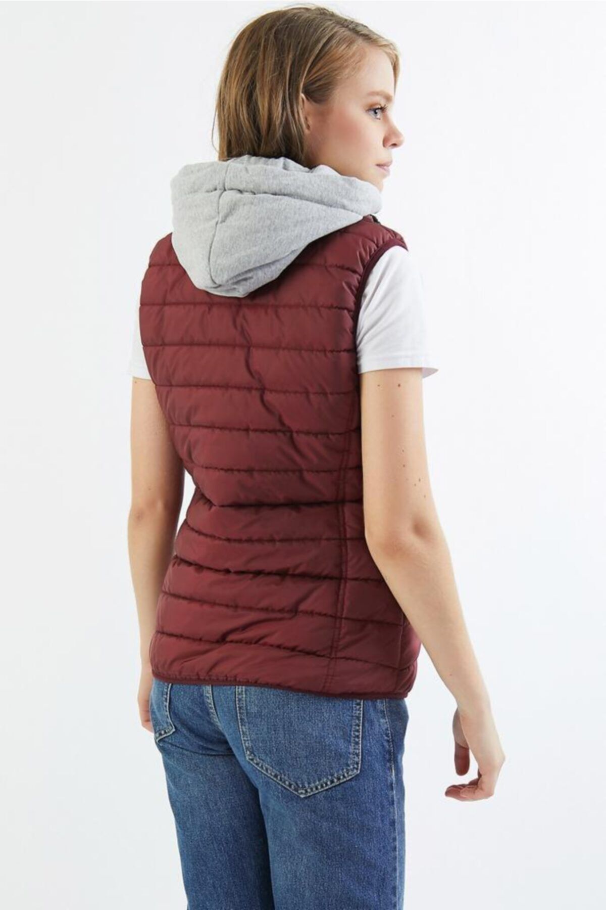 Wise-Women's Hooded Combed Cotton Lined Puffer Vest - burgundy 5