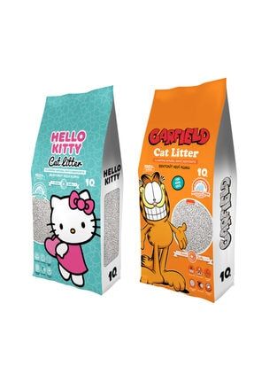 10 L Naturel Doğal Kokusuz 2'li Garfield / Hello Kitty Kedi Kumu 2lihellogarfield6a
