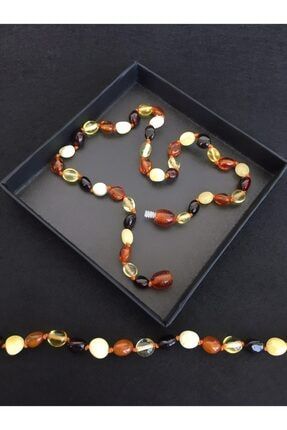 Ipek Kehribar Sertifikali Baltik Damla Kehribar Bebek Dis Kolyesi Mat Multicolor 3 Renk Kehribar Kolye Trendyol