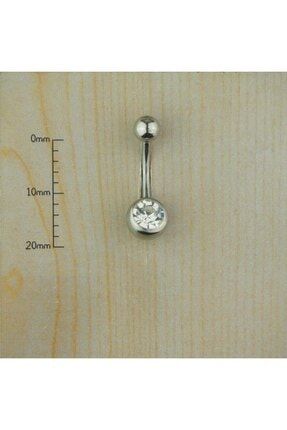 Gümüş Tek Taşlı Cerrahi Çelik Göbek Piercing 10 Mm tkp00088