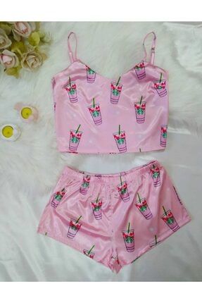 Saten Özel Tasarım Pembe Şortlu Takım 869668
