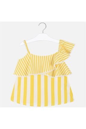 Kız Çocuk Sarı Çizgili Poplin Bol Bluz 6168-0116