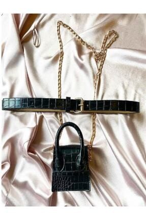 Kadın Siyah Mini Zincirli Kemerli Çanta BN14632