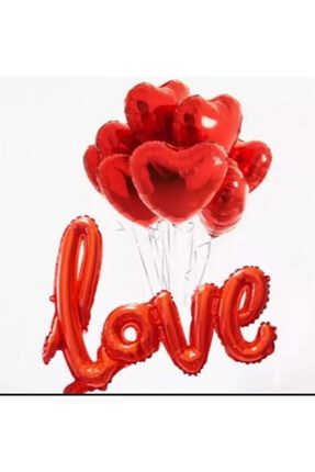 Sevgililer Günü Kırmızı Love El Yazı Folyo Balon Kalp Folyo Balon Set DNZ 1778