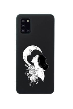 Samsung A31 Moon & Woman Desenli Premium Silikonlu Siyah Telefon Kılıfı MCSAMA31LMOWOM