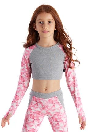 Tori Marble Metraj Desenli Kız Çocuk Crop Sweatshirt A17595