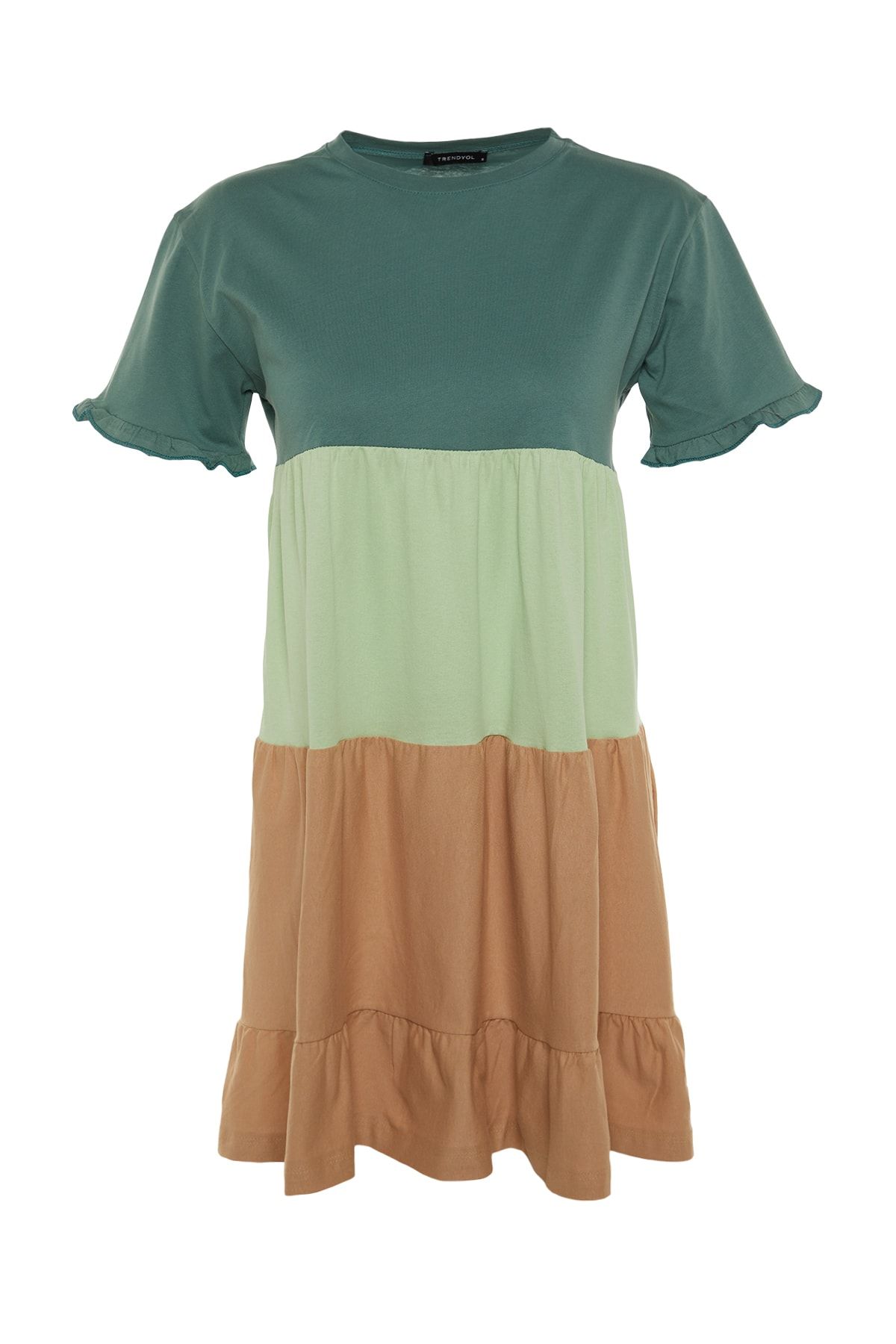 Trendyol Collection-Rochie tricotată mini, verde, 100% bumbac, blocată de culoare/uniformă TWOSS20EL1638 6