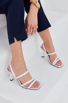 Sery Ince Şeritli Beyaz Topuklu Kadın Ayakkabı ANG01008