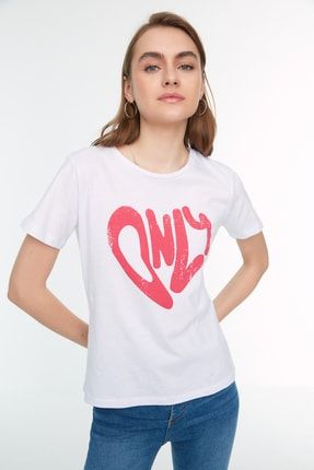 Beyaz Baskılı Basic Örme T-Shirt TWOSS22TS00029