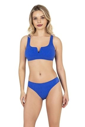 Kadın V Göğüs Mavi Bikini Takımı 22036-