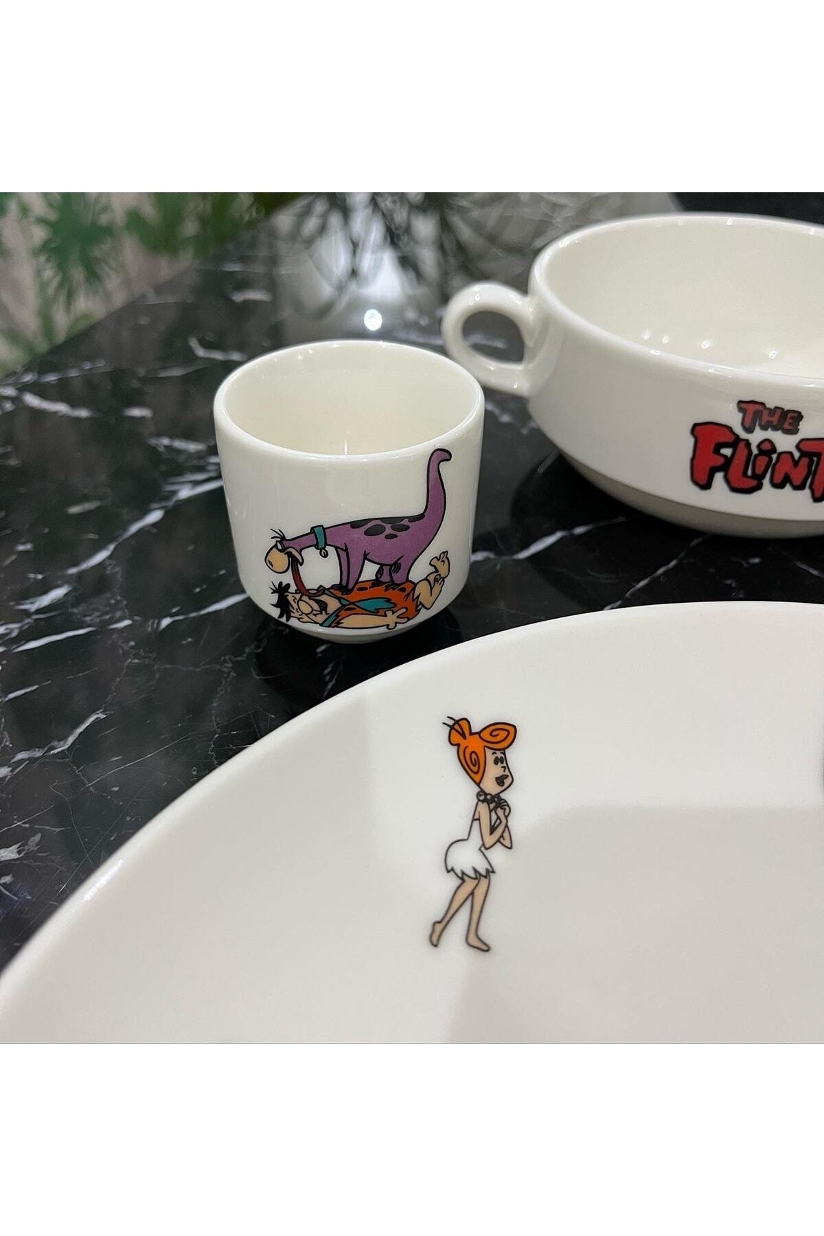 TEBAK COLLECTION Taş Devri Desen Porselen 5 Parça Çocuk Yemek Takımı Mama Seti fotoğrafı 5 (önizleme)