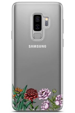 Samsung Galaxy S9 Plus Uyumlu Kılıf Clear Çiçek Üçlü Thin Fit Kılıf Galaxy S9 Plus Kapak Cle-5+5